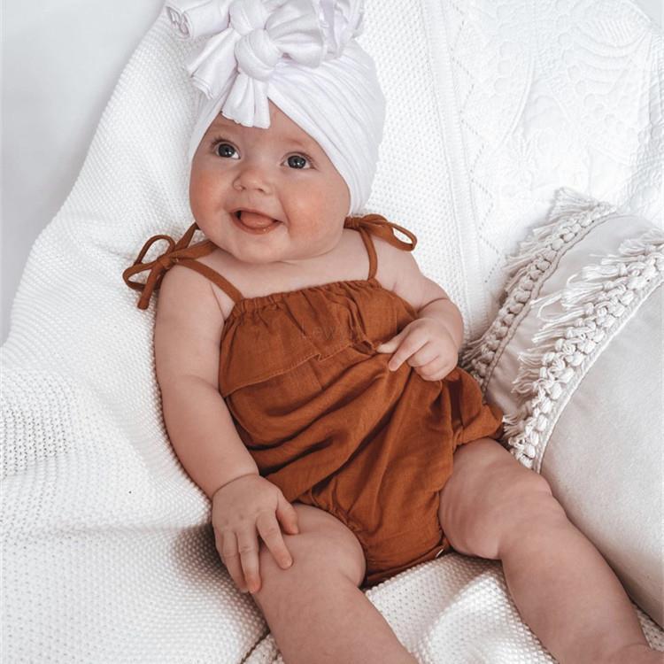 Baby Summer Linen Sleeveless Jumpsuit - 여름 아기 소녀 옷 롬퍼 나비매듭