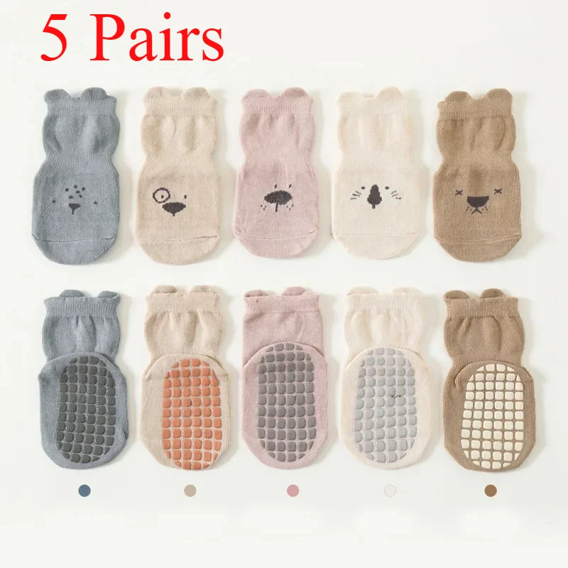 Unisex Baby Socks Non Slip - 3/5 쌍 소년과 소녀를위한 통기성 캐주얼