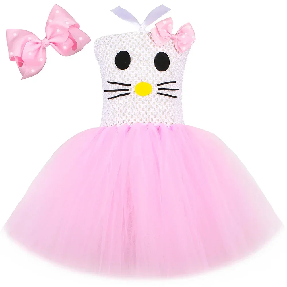 Toddler Girl Tulle Party Dress - 여아용 키티 코스튬 핑크 얇은 명주
