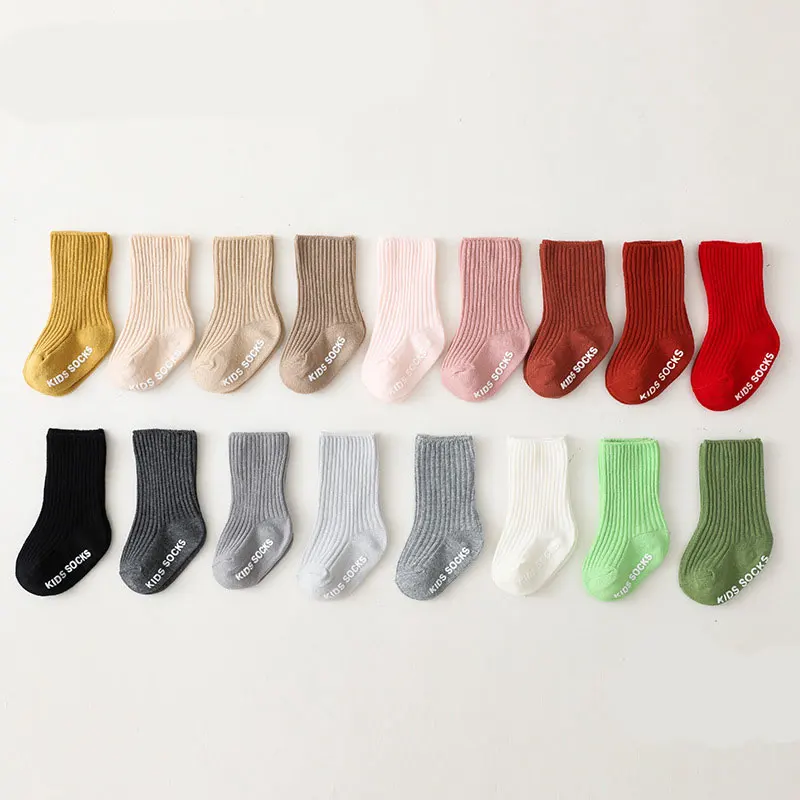 Unisex Baby Socks Non Slip - 여아 남아용 솔리드 화이트 레터 바닥