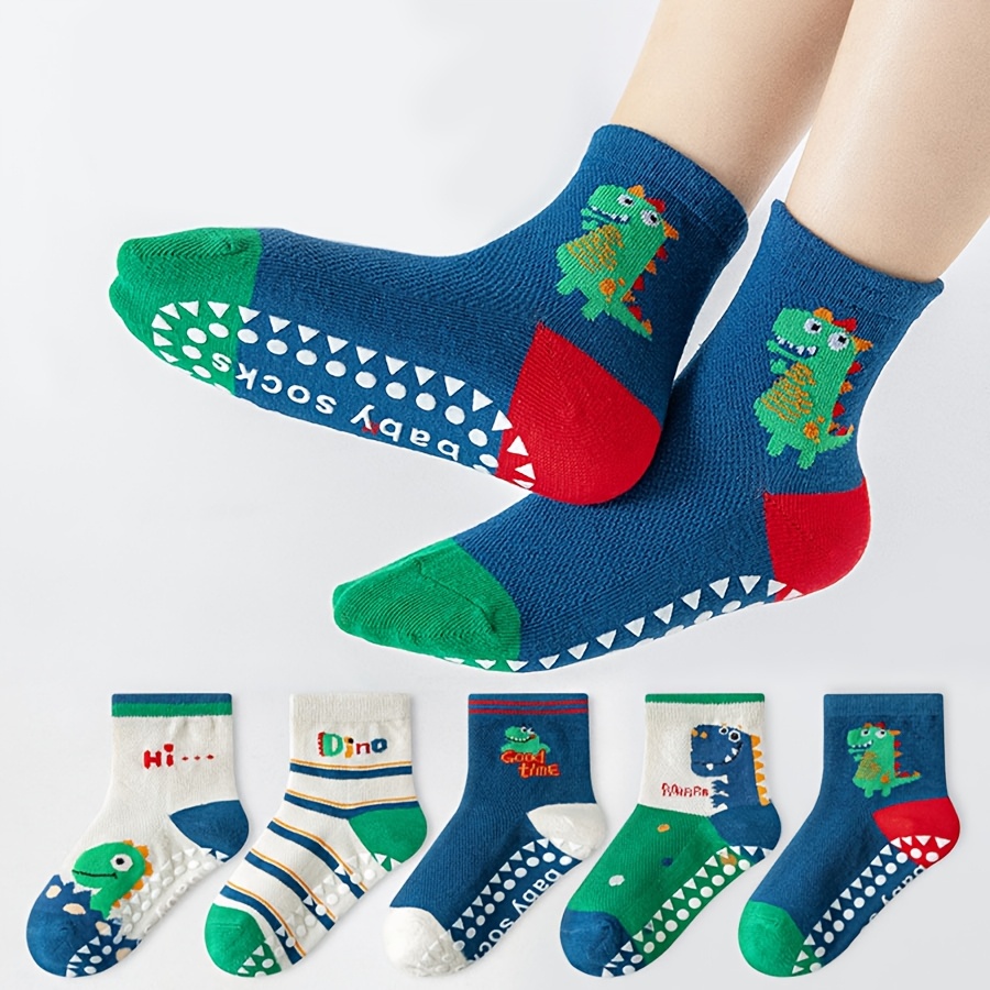 Unisex Baby Socks Non Slip - 5 쌍의 바닥 양말 만화 접착제