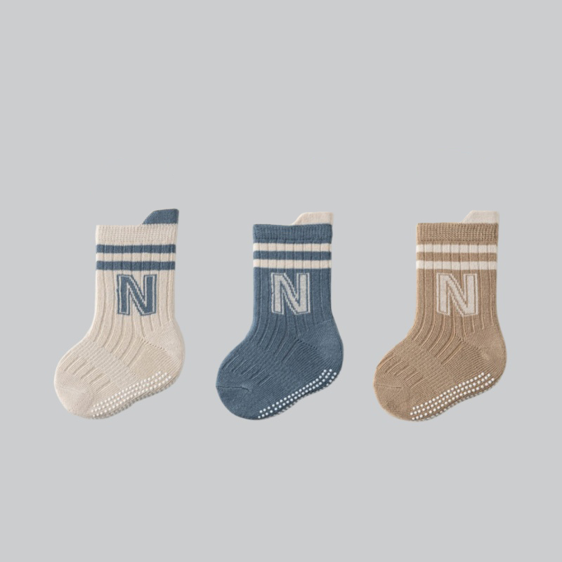 Unisex Baby Socks Non Slip - 3 짝/몫 어린이 면화 편지 양말