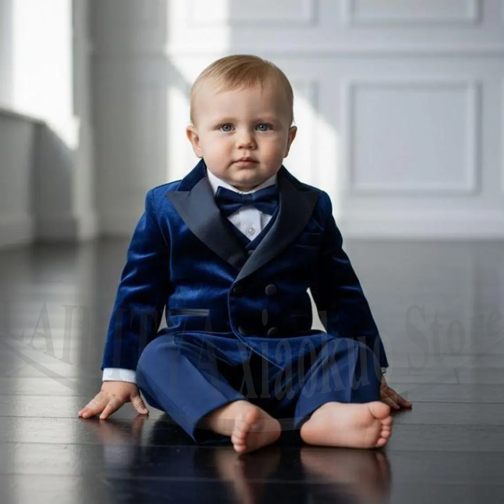 Baby Boy Suit Set Baptism - 베이비 보이즈 벨벳 수트 세트 블랙