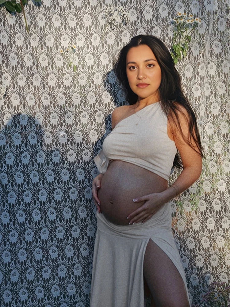 Maternity Wear - 오프숄더 임부복 드레스 사진 촬영 투피스