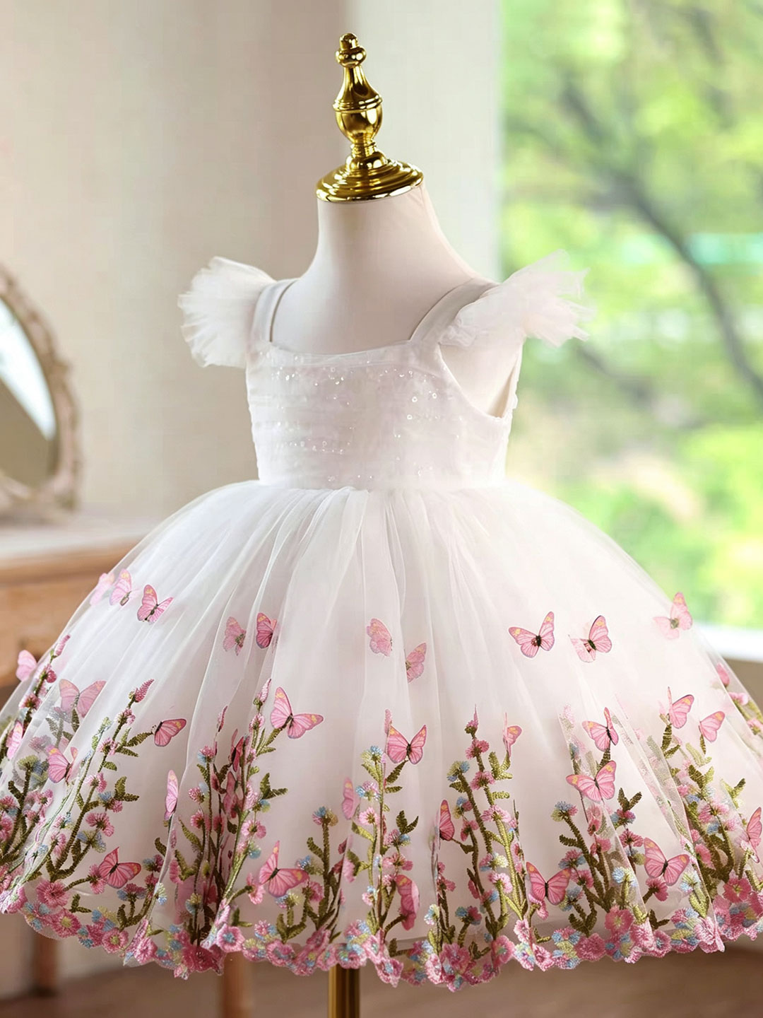 Jill Wish D277 흰색 나비 자수 플라워 걸  - Toddler Girl Tulle Party Dress 리뷰 및 가격