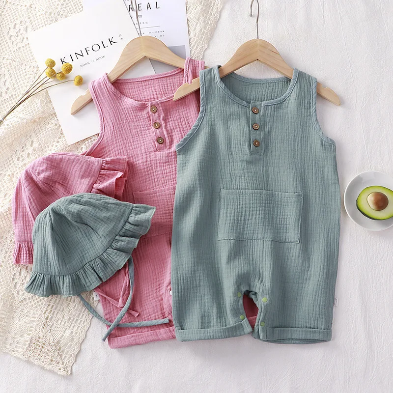 모슬린 코튼 민소매 롬퍼, 아기 여름 의류, 솔리드 신 - Baby Summer Linen Sleeveless Jumpsuit 리뷰 및 가격