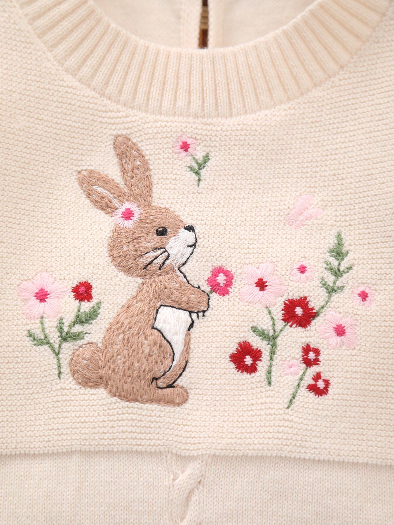 새끼 토끼와 꽃 자수가 놓인, 플러터 소매와 케이블 패 - Newborn Baby Girl Romper Floral 리뷰 및 가격