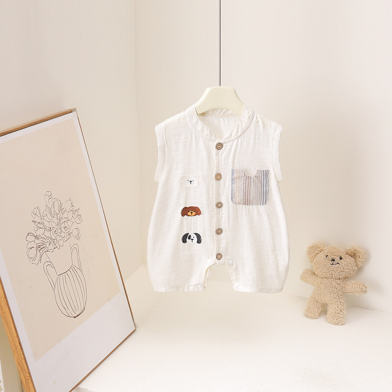 아기 소년 여름 롬퍼 만화 동물 자수 민소매 점프슈트  - Baby Summer Linen Sleeveless Jumpsuit 리뷰 및 가격